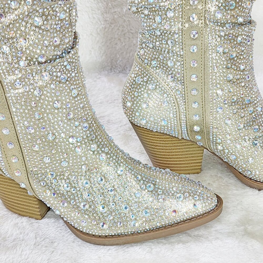 Angel Riders Rhinestones Country Glam Western Cowgirl Slouch Calf Boots - Picture 7 of 14